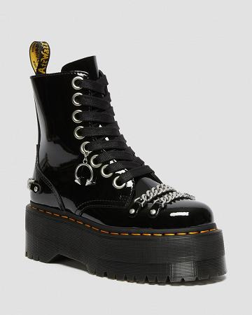 Black Women's Dr Martens Jadon Max Chain Patent Leather Platform Boots | CA 240UZG